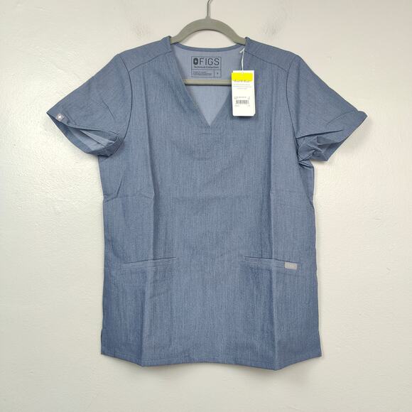 Figs Casma Scrub Top Womens XXS Heather Denim Gray V-Neck Pockets‎ NWT 07 - Picture 1 of 6